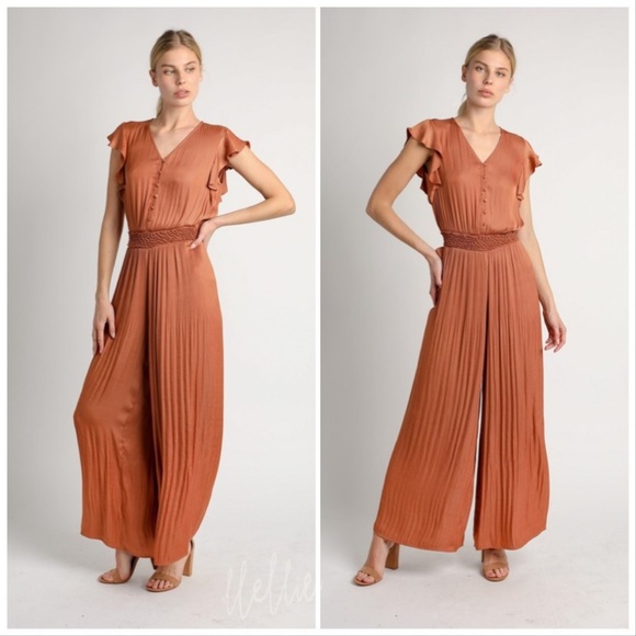 pleated wide leg jumpsuit